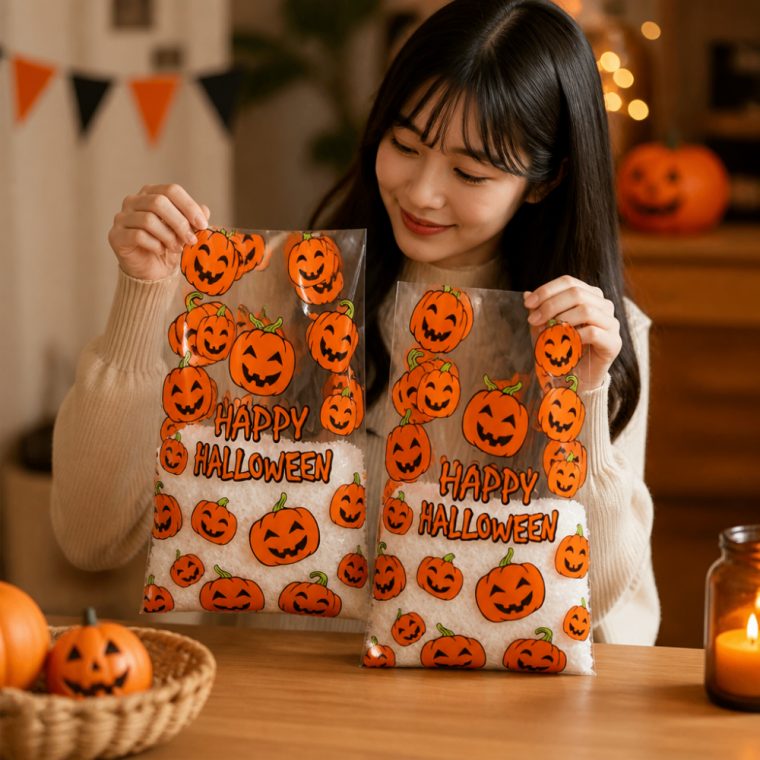 할로윈 호박 손잡이 비닐봉투 구디백 선물 포장지 3개 묶음 대표 이미지