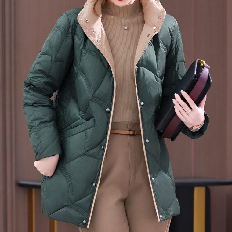 여성 경량패딩 오리털 하이넥 미디코트 대표 이미지