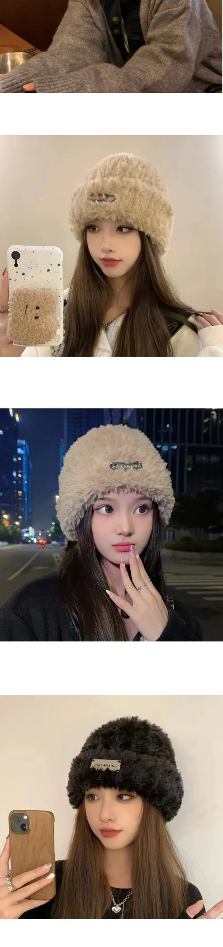 밍크털 실버장식 겨울 방한 비니 모자 3개 묶음 상세 이미지 2