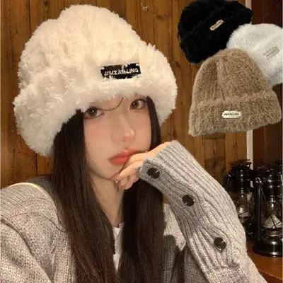 밍크털 실버장식 겨울 방한 비니 모자 3개 묶음 대표 이미지