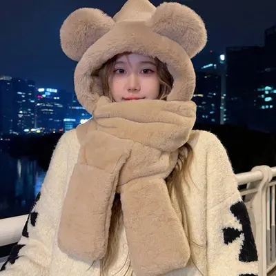 25078 소프트 곰 모자목도리 일체형 귀달이모자 대표 이미지