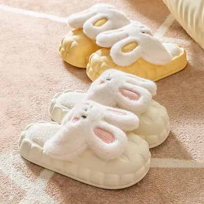탈부착가능 깜찍 토끼 털실내화 방한 방수 슬리퍼 대표 이미지
