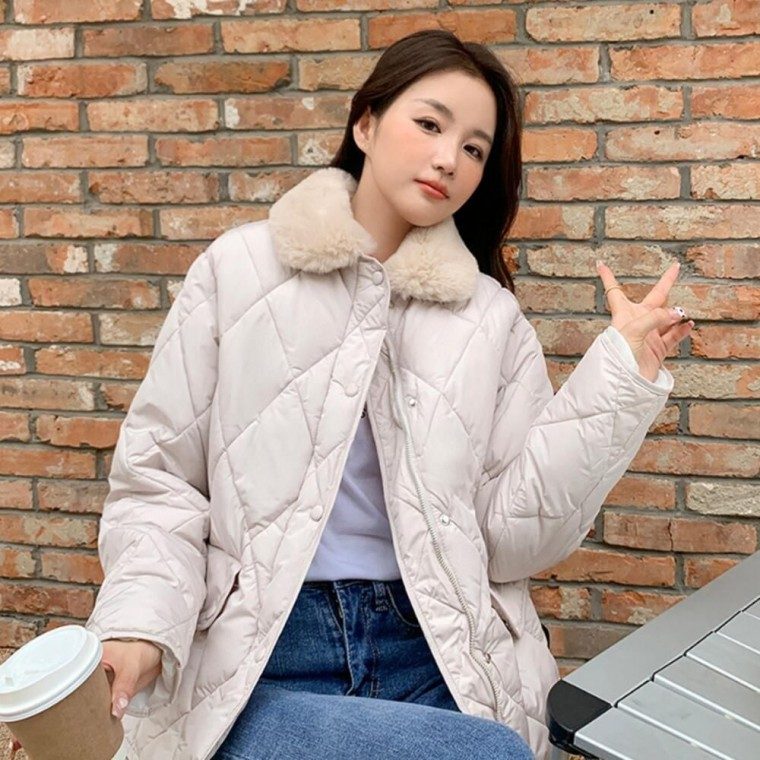 여성 누빔 퀼팅 패딩 자켓 털카라 대표 이미지