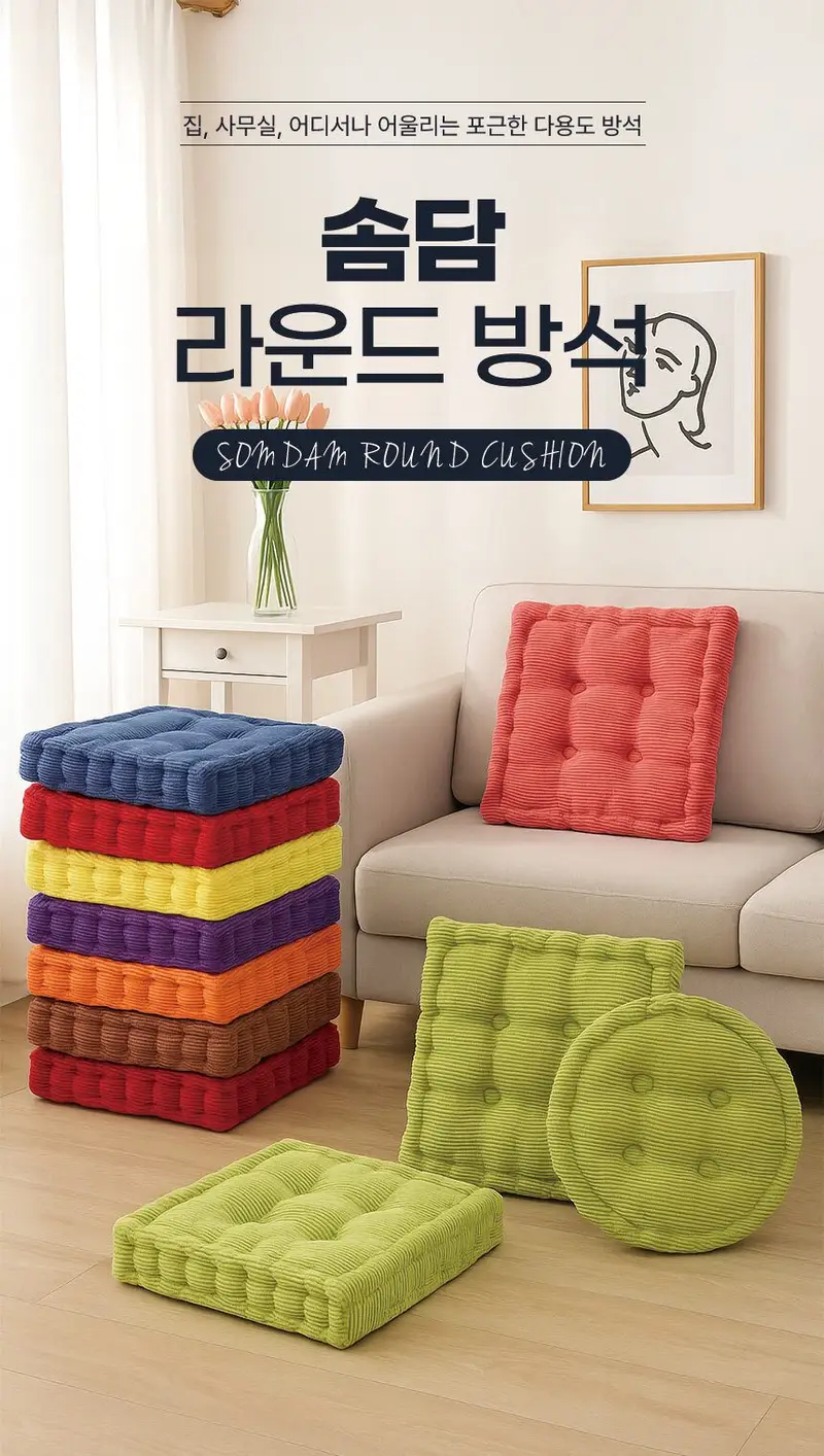 솜담 라운드 방석 의자방석 쿠션 상세 이미지 1