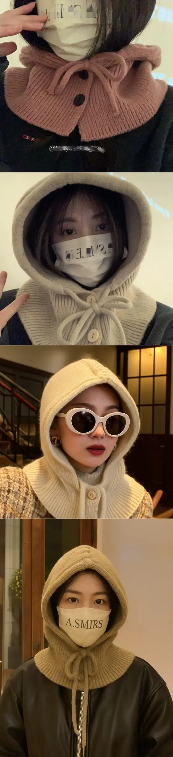 바라클라바 니트여성머플러 모자목도리 후드머플러 가을 3개 묶음 상세 이미지 3