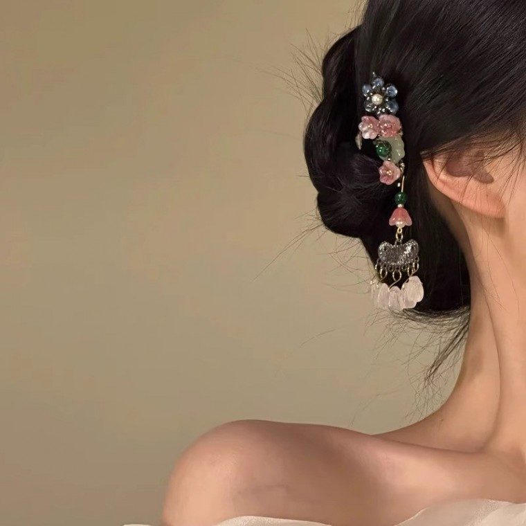 동양풍 롱 드롭 플라워 헤어핀 대표 이미지