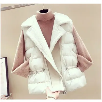 양털패치 허리조임 양털조끼 패딩조끼 롱조끼 대표 이미지