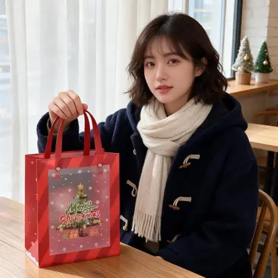 크리스마스 선물 포장 쇼핑백 봉투 핸드백 성탄절 대표 이미지