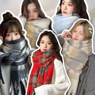 The 따뜻한 남녀공용 니트 목도리 빅사이즈 머플러 3개 묶음 대표 이미지