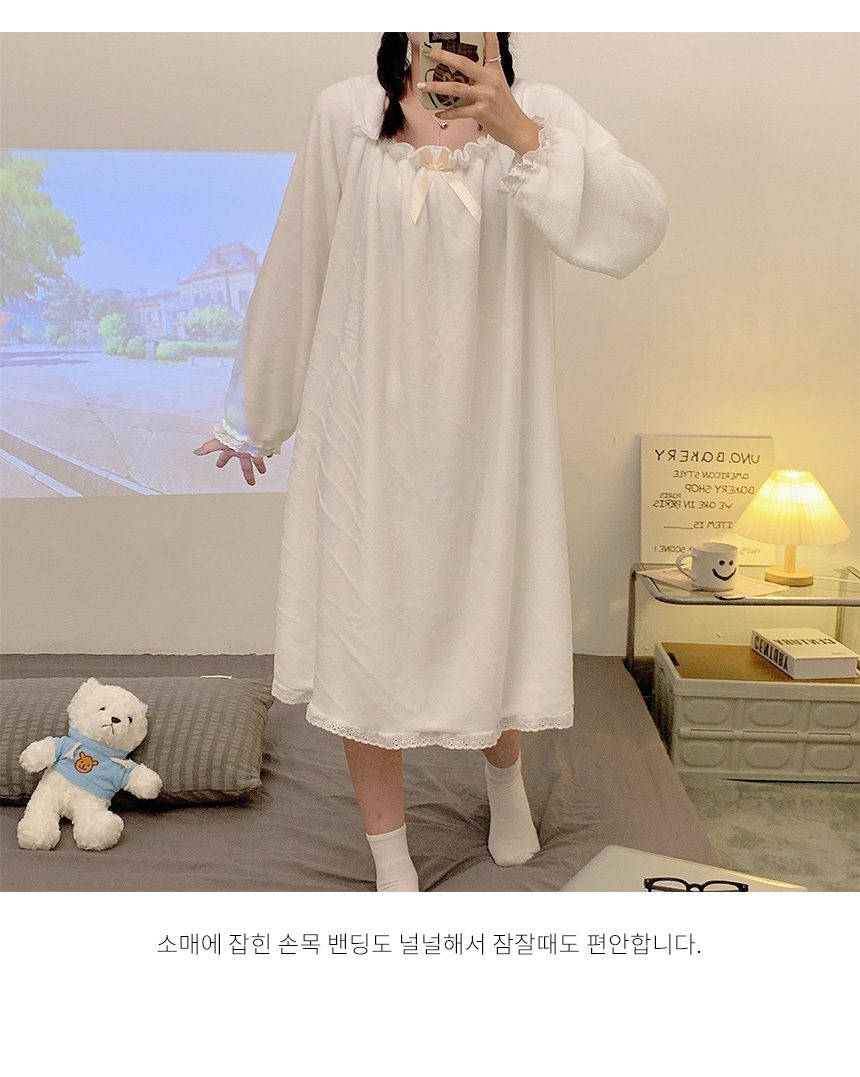 겨울 극세사 수면잠옷 공주 파자마 세트 여성 원피스 상세 이미지 2
