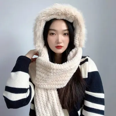 후드목도리 베이지 여자머플러 귀여운목도리 대표 이미지