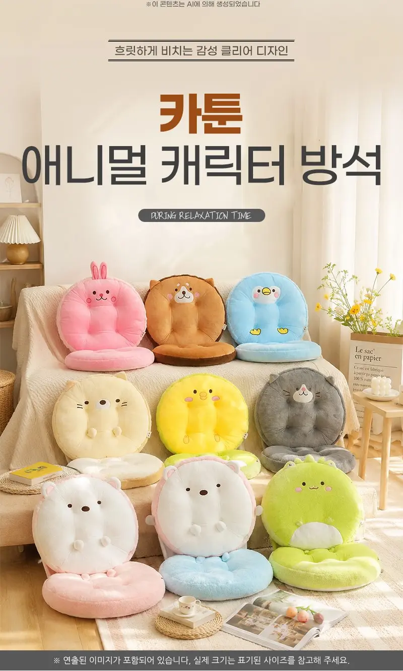 카툰 애니멀 쿠션 방석 사무실의자 공부 식탁 상세 이미지 1