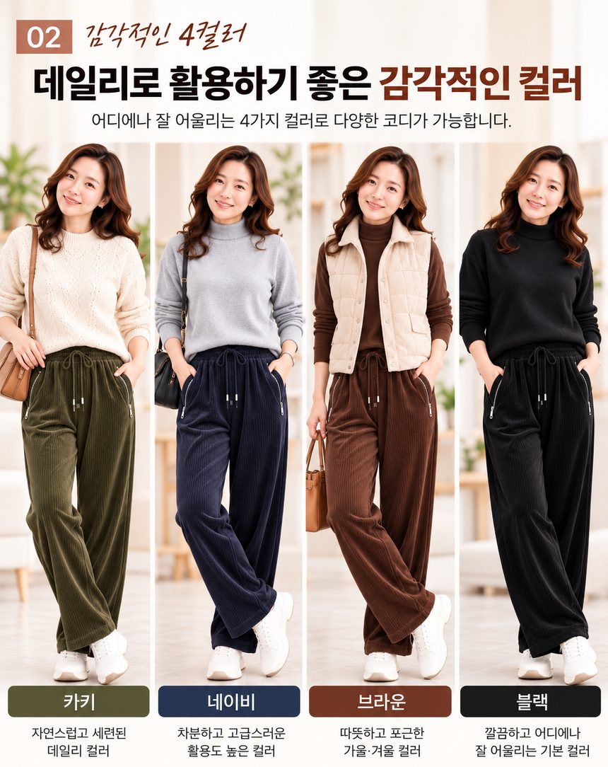 여성 기모 골지바지 코듀로이 세미일자 밴딩팬츠 겨울 상세 이미지 2