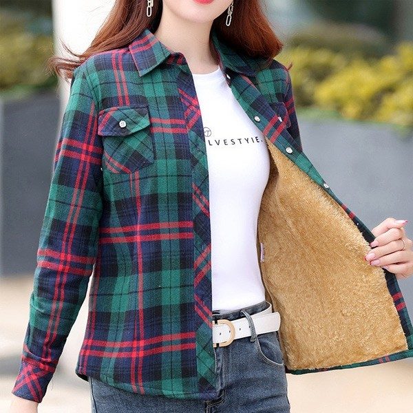 기모셔츠 여성 융털 체크 남방 긴팔 대표 이미지