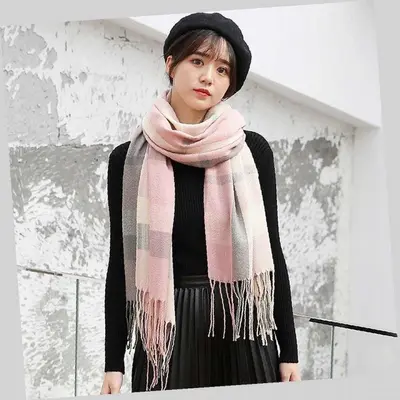 소프트 체크 머플러 핑크그레이 스카프 목도리 대표 이미지