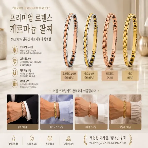 로렉스 게르마늄 팔찌 로즈골드 실버 골드 남녀공용 상세 이미지 3