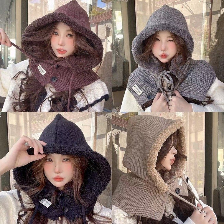 뽀글이 니트 바라클라바 후드 목도리 넥워머 모자 3개 묶음 대표 이미지