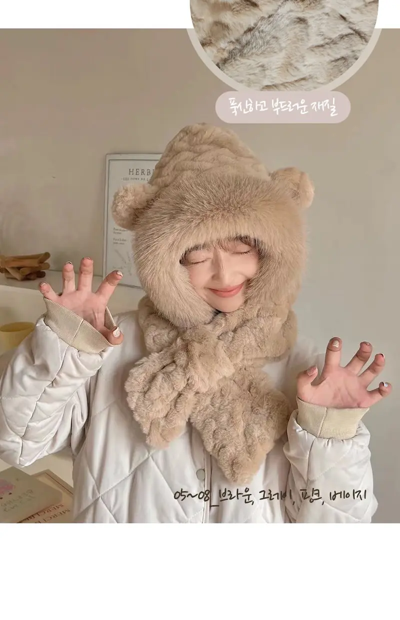 겨울 곰돌이 후드 귀달이 모자 목도리 캐릭터 귀달이모자 상세 이미지 3