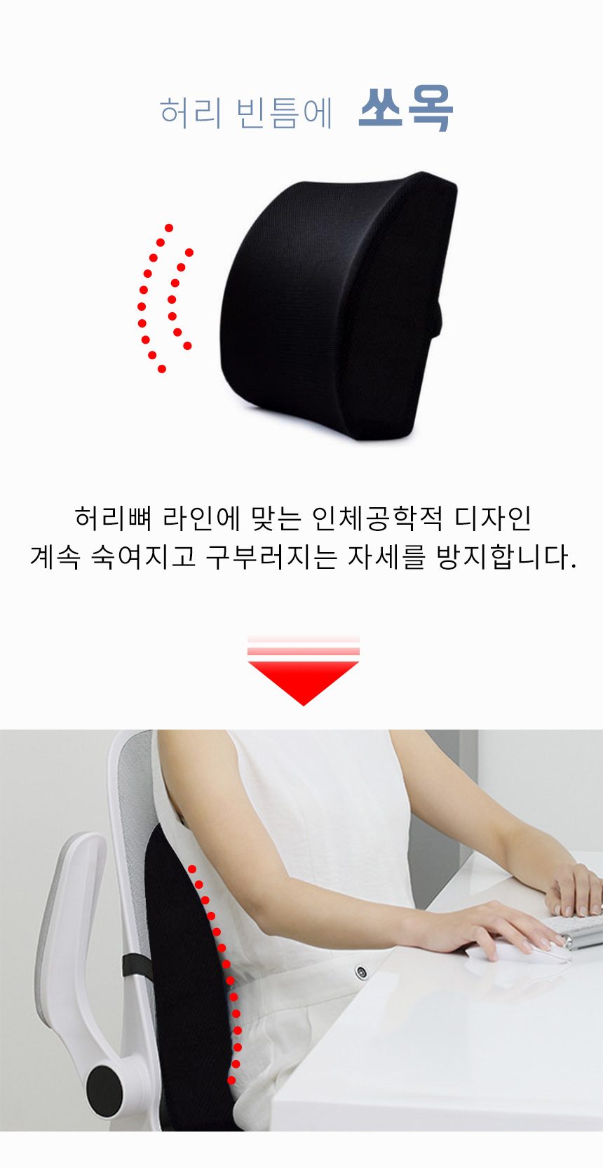 쿠션 등받이 허리받침 척추 의자 메쉬 허리 등쿠션 상세 이미지 3