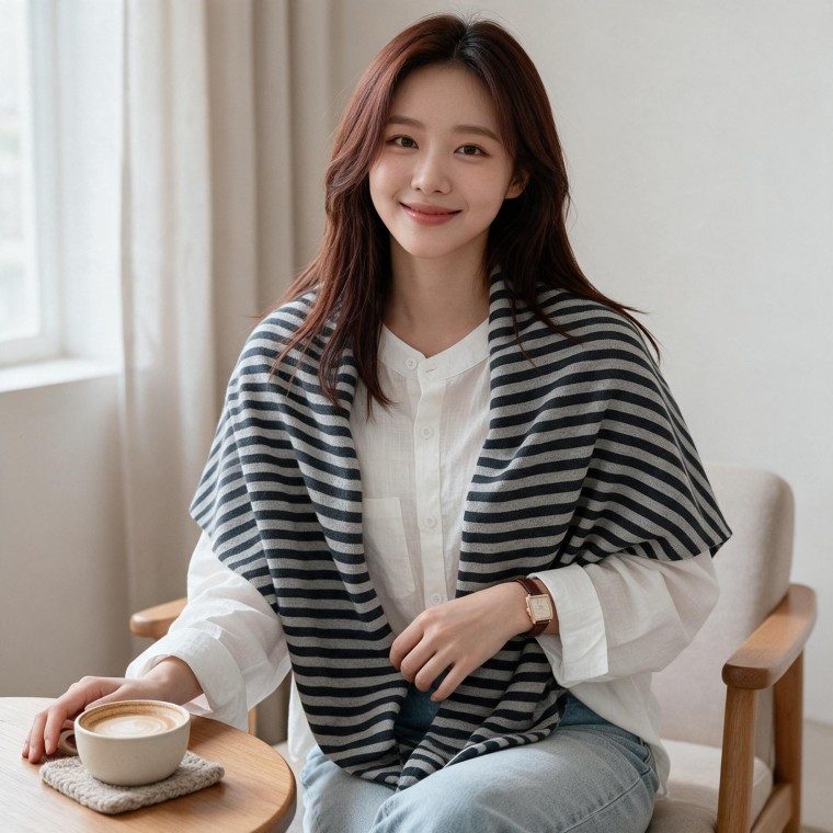 겨울 니트 스트라이프 머플러 숄 성인용 방한 목도리 대표 이미지