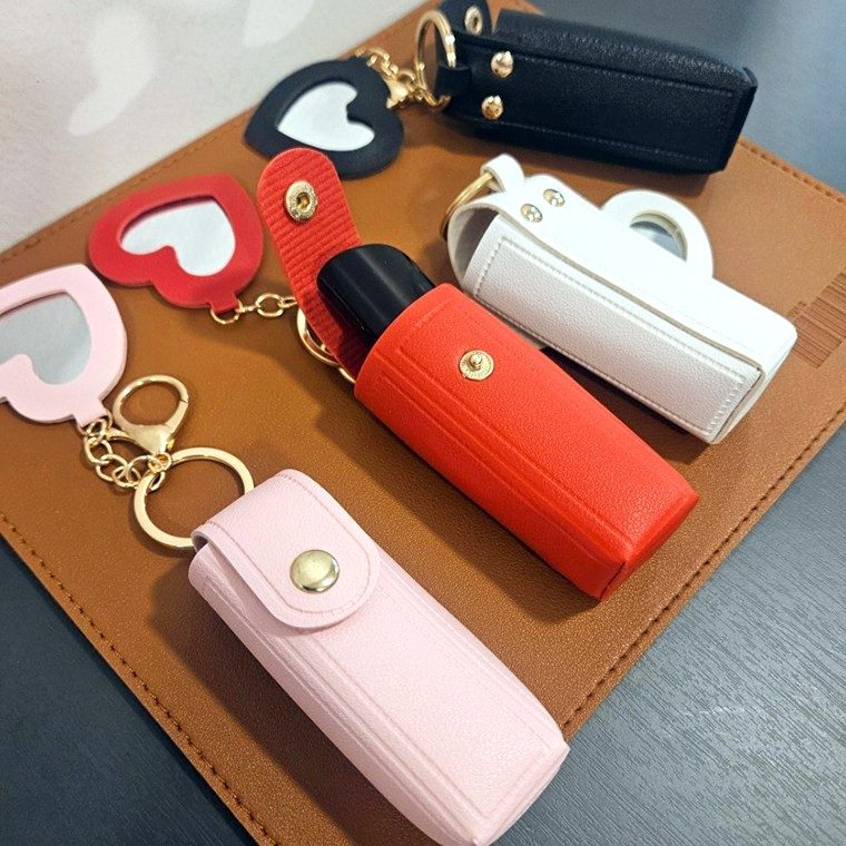 하트거울 립스틱 케이스 PU 키홀더 3개 묶음 대표 이미지