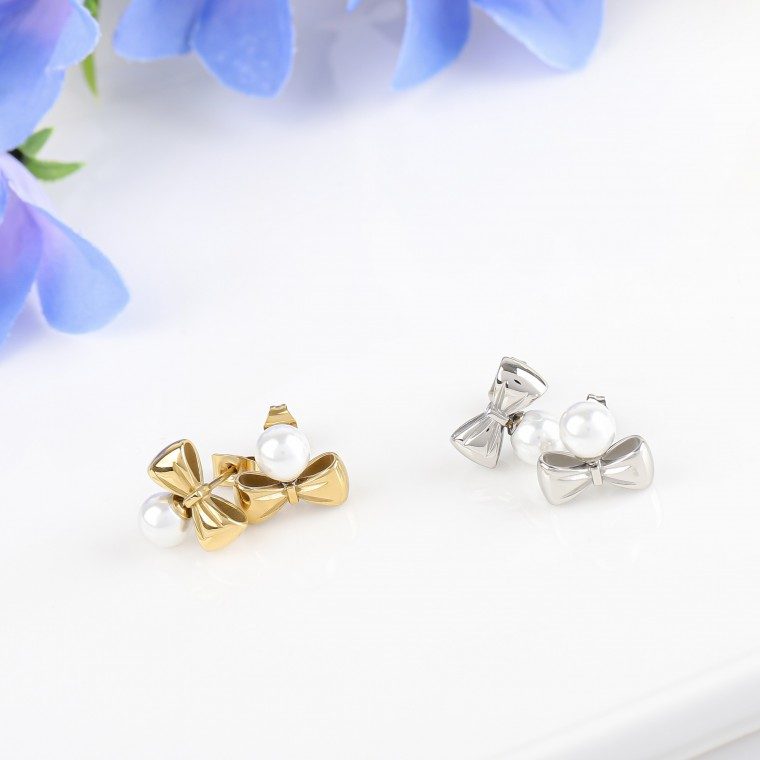 시후주얼리 크리스탈진주 리본 쁘띠 써지컬스틸 패션귀걸이 대표 이미지