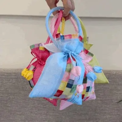 조리개 슬림 조각보 복주머니 미니 크로스 전통공예소품 3개 묶음 상세 이미지 1