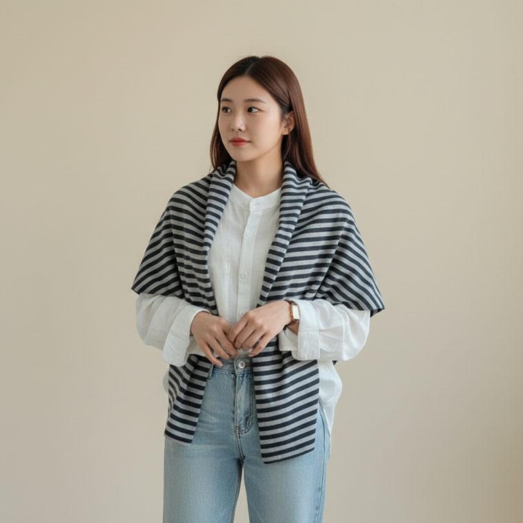 겨울 데일리 니트 숄 머플러 따뜻한 스트라이프 대표 이미지