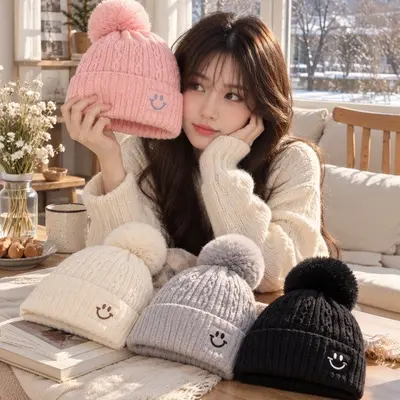 겨울 비니모자 방울모자 니트비니 여성 방울털모자 3개 묶음 대표 이미지