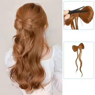 -웨이브 리본 집게핀 헤어피스 붙임머리 헤어끈 3개 묶음 대표 이미지