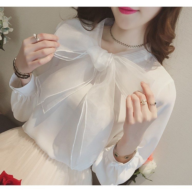 블라우스 여성 쉬폰 왕리본 하객룩 페미닌 대표 이미지