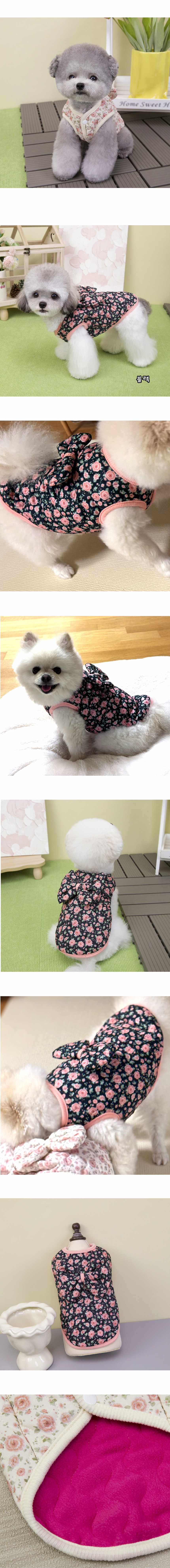 S-2XL 애견 빅리본 장미 꽃 누빔 조끼 베스트/조끼 상세 이미지 2