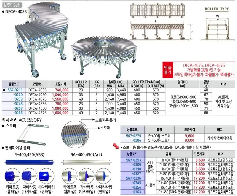 컨베이어부품 롤러카페트전용 ABS재질 콘베어로라 상세 이미지 1