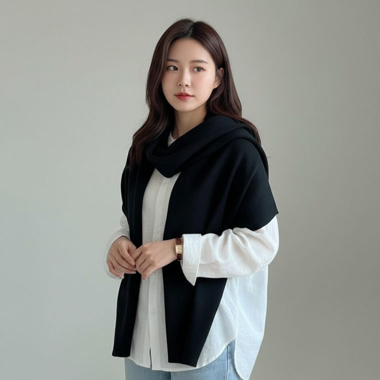 겨울 데일리 니트 목도리 줄무늬 패턴 따뜻한 머플러 대표 이미지