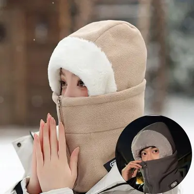 LND 겨울 보들한 지퍼 후리스 넥워머 모자 방한 대표 이미지