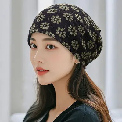 꽃무늬 비니 두건 항암모자 대표 이미지