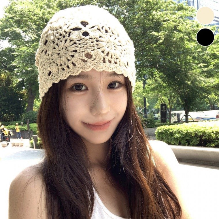 뜨개 비니 플라워 짜임 여성 니트모자 프리사이즈 대표 이미지