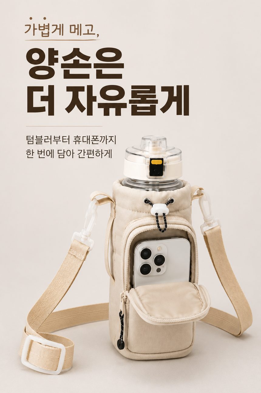 텀블러 파우치 보틀백 산책용 크로스 3개 묶음 상세 이미지 1