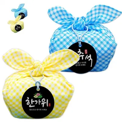 체크 손수건 송편포장 4인용 선물포장보자기 보자기포장 대표 이미지