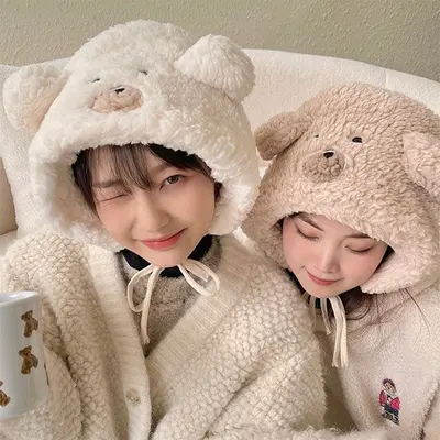 양털 곰돌이 끈 모자 3color 후드 뽀글이 3개 묶음 대표 이미지