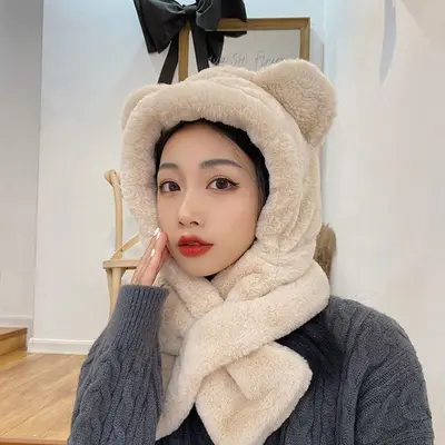 양털 귀달이 곰돌이 털 모자 목도리 일체형 귀달이모자 대표 이미지