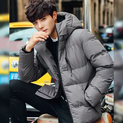 다운 겨울 남성 점퍼 숏 후드 패딩 대표 이미지