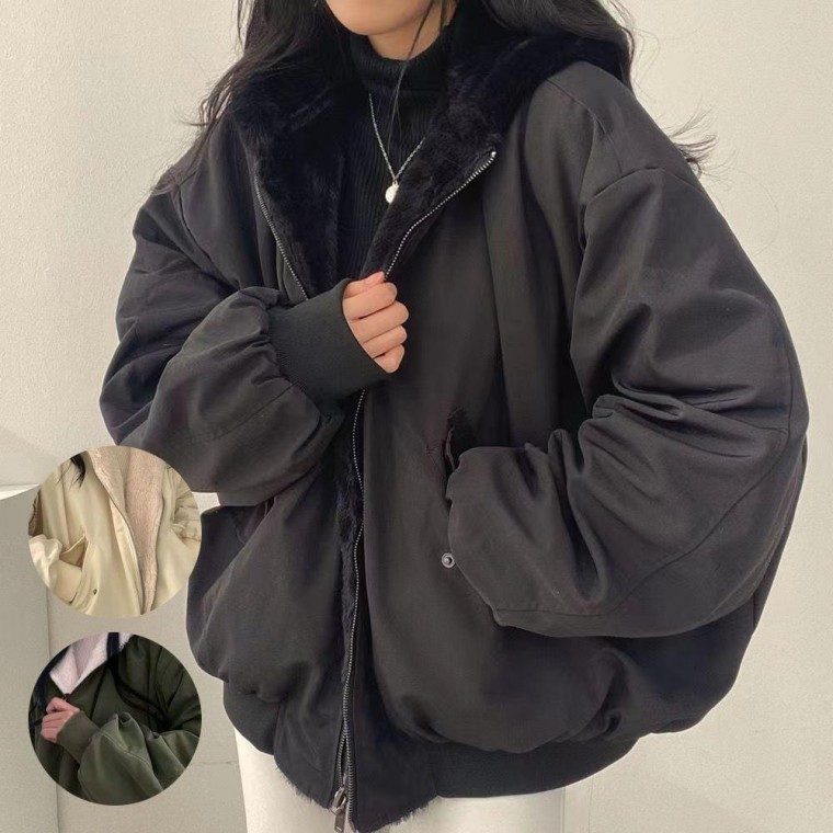 여성 리버시블 양면 패딩 자켓 후드 루즈핏 겨울 점퍼 대표 이미지