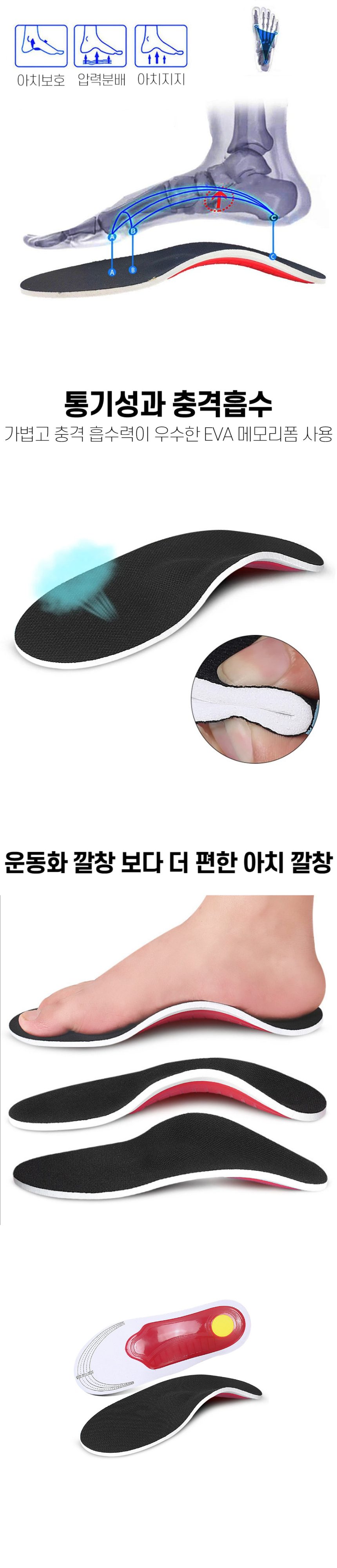 깔창 EVA 메모리쿠션 아치 신발깔창 남녀 3개 묶음 상세 이미지 2