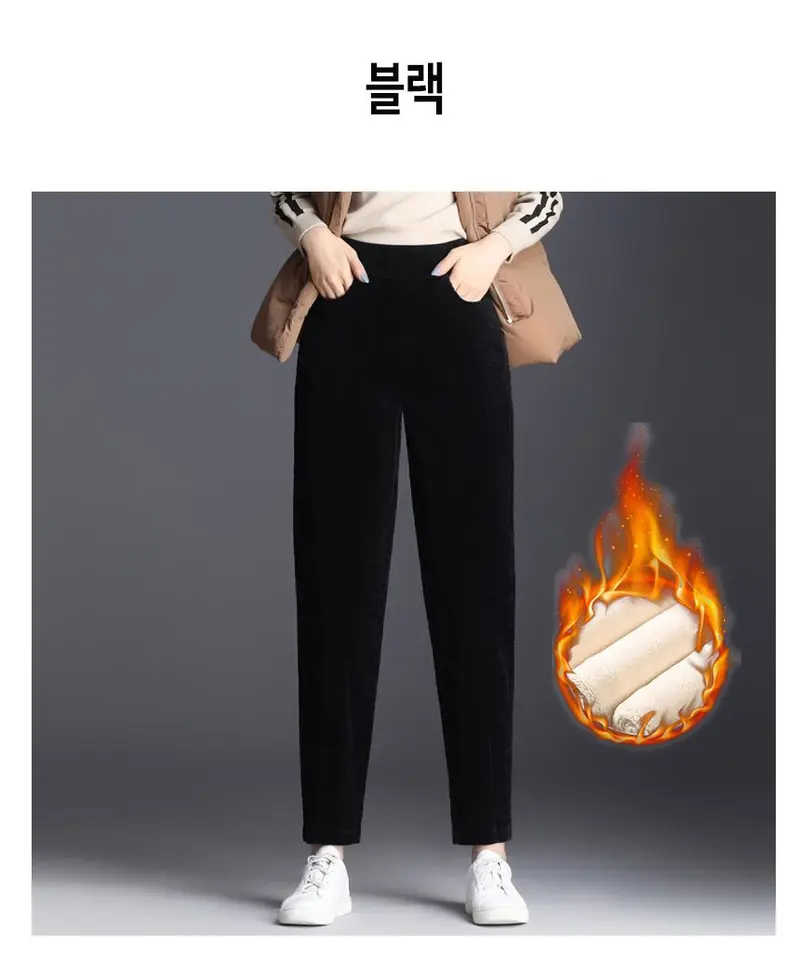 로로비 여성 기모 골덴 융털 바지 여자 밴딩 방한 상세 이미지 2