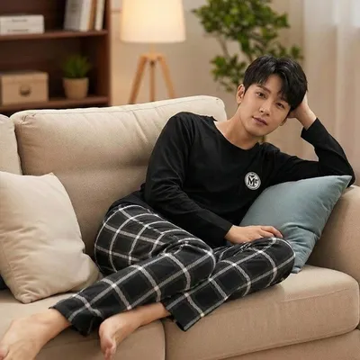 남자 긴팔 잠옷 상하의세트 파자마 사계절 잠옷/홈웨어 대표 이미지