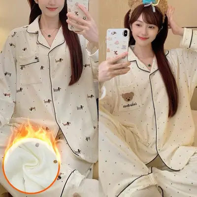 잔네스 곰돌이 강아지 양기모 파자마 상하세트 코디세트 대표 이미지