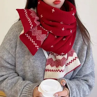 LND 겨울 니트 머플러 사슴 패턴 노르딕 따뜻한 3개 묶음 대표 이미지