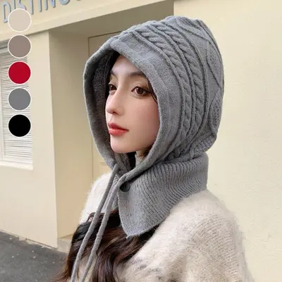 꽈배기짜임 니트 후드워머 바라클라바 여성 방한용품 대표 이미지