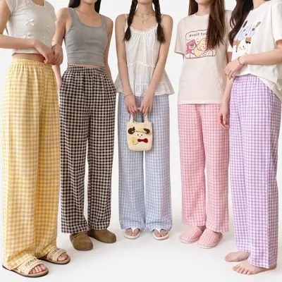 여성 홈웨어 바지 편한 잠옷 첵크 파자마 수면바지 3개 묶음 대표 이미지